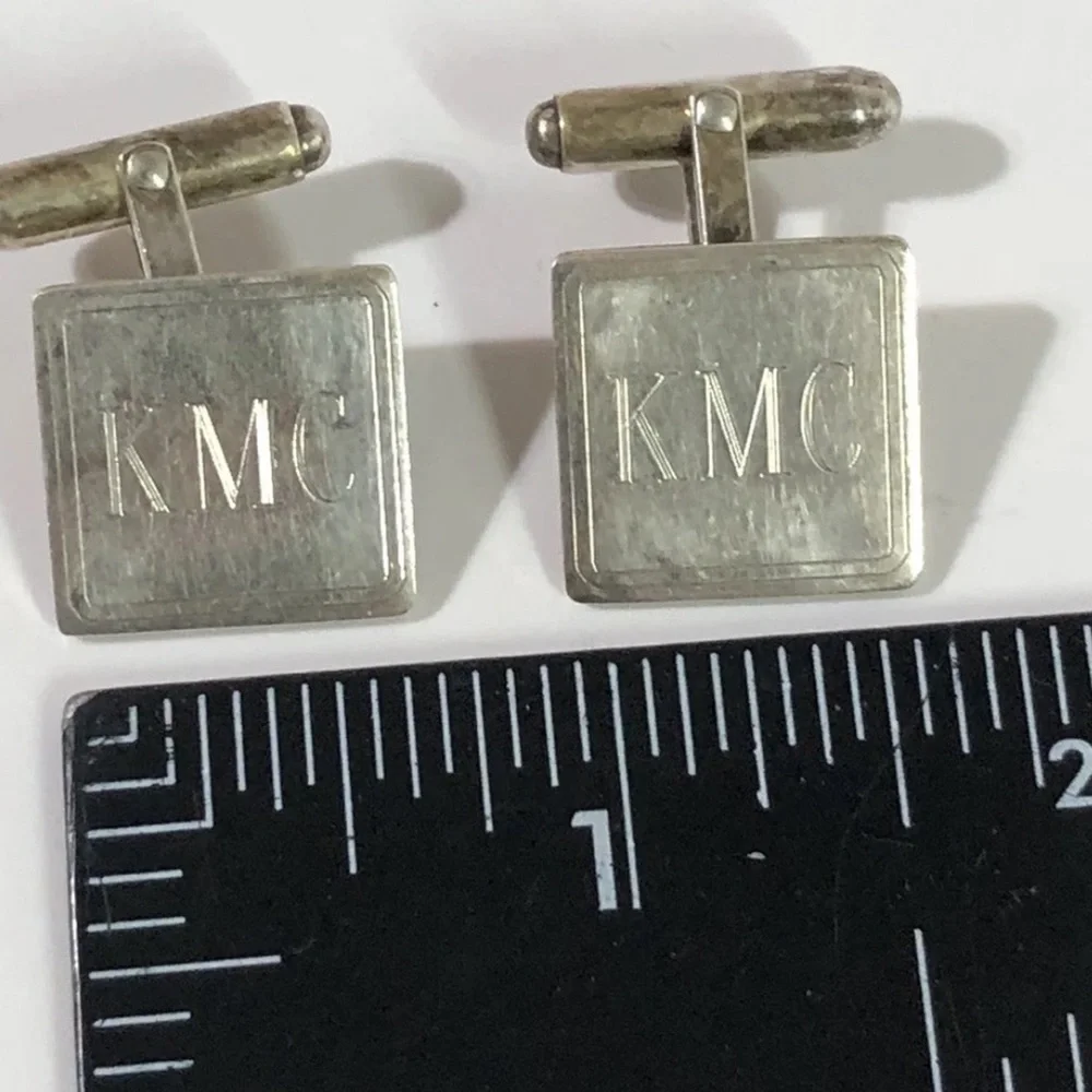Vintage 925 Sterling Silver Cufflinks Monogram “KMC” Men’s Jewelry 10g